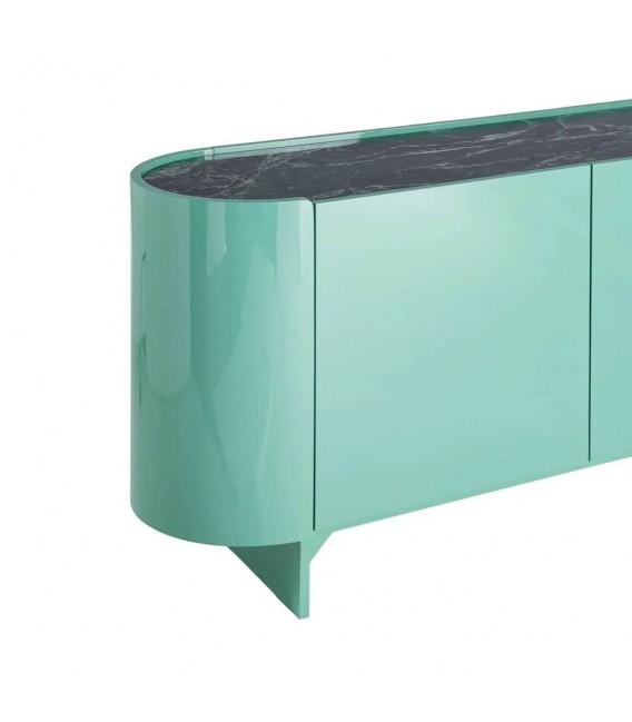 Aparador verde de 2 puertas con tapa de mármol negro elegante. 1