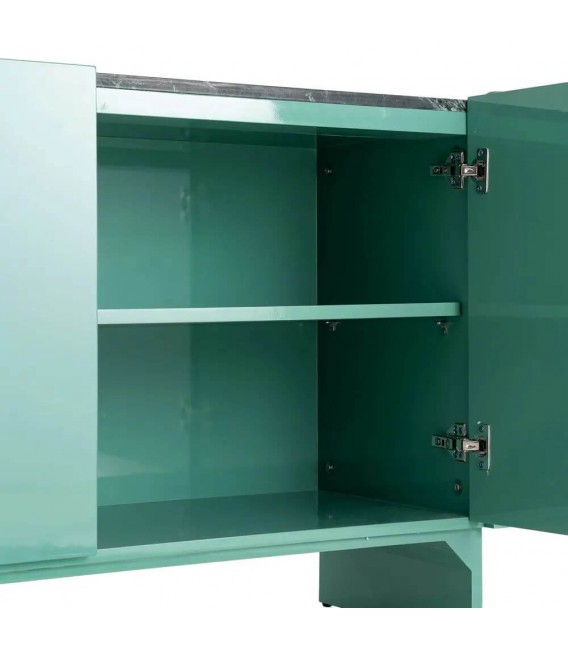 Aparador verde de 2 puertas con tapa de mármol negro elegante. 3