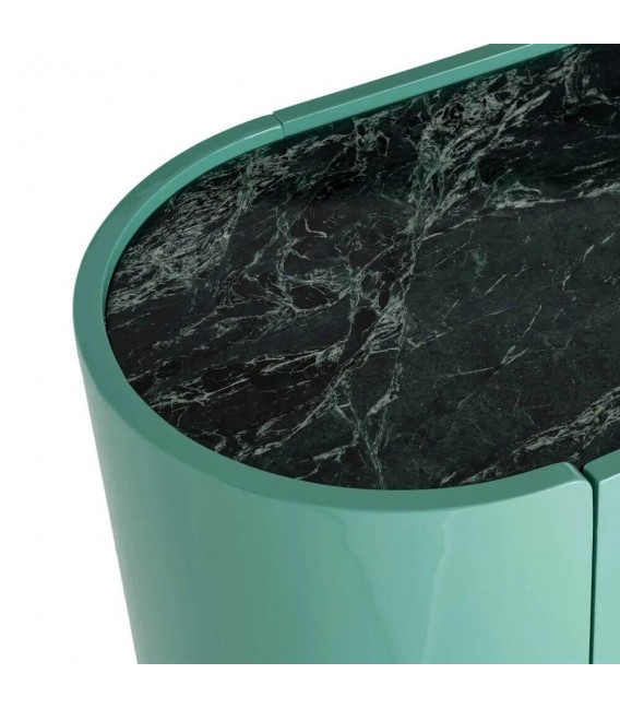 Aparador verde de 2 puertas con tapa de mármol negro elegante. 2