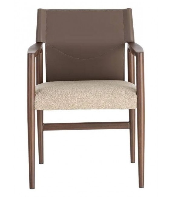 Sillón comedor beige con polipiel topo y acabado nogal moderno. 2