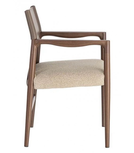 Sillón comedor beige con polipiel topo y acabado nogal moderno. 3