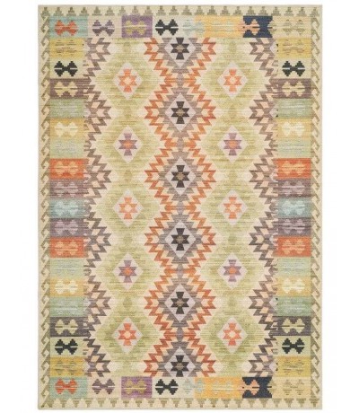 Alfombra étnica multicolor de poliéster en tonos suaves elegante. 1