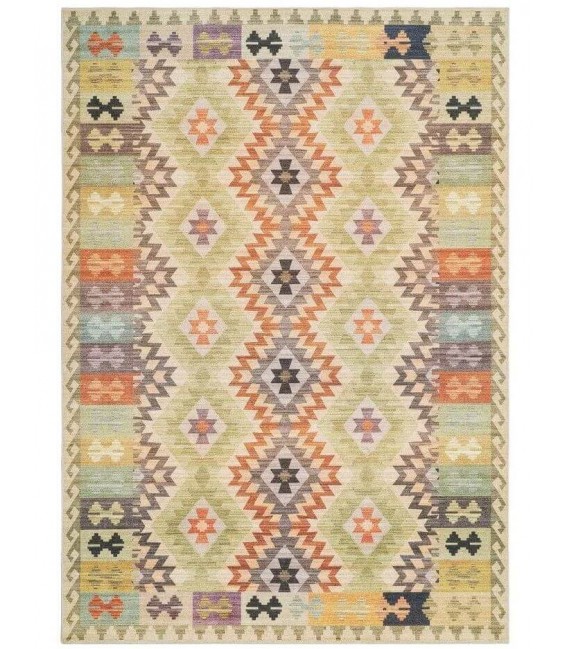 Alfombra étnica multicolor de poliéster en tonos suaves elegante. 1