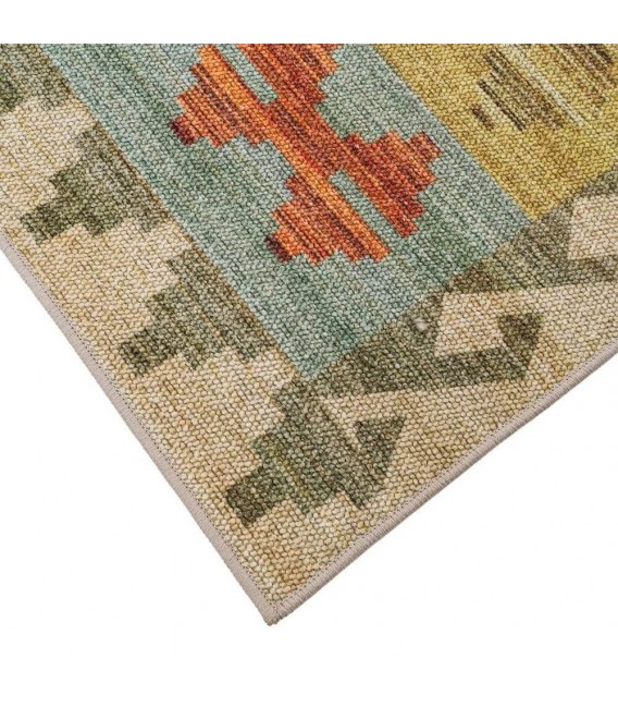 Alfombra étnica multicolor de poliéster en tonos suaves elegante. 2