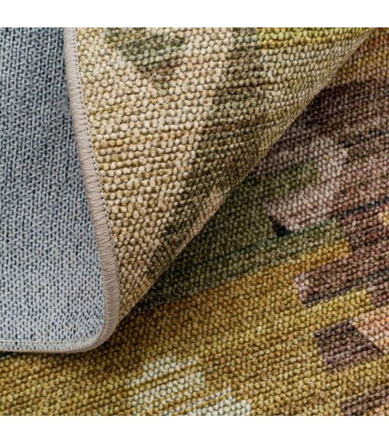 Alfombra étnica multicolor de poliéster en tonos suaves elegante. 4