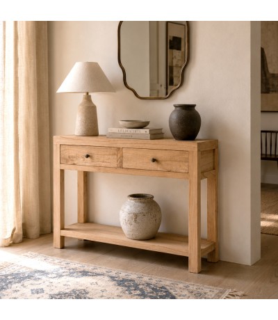 Consola de entrada de madera de mindi con 2 cajones boho. Mdmhogar