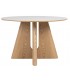 Mesa redonda con tapa cerámica mármol blanco y pie madera natural. 1