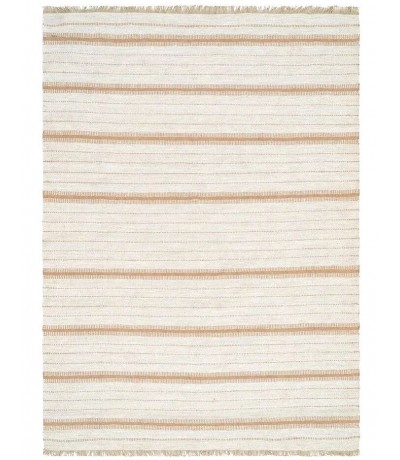 Alfombra boho de lana, algodón y yute con rayas naturales claras