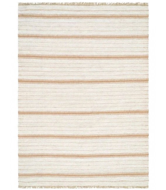 Alfombra boho de lana, algodón y yute con rayas naturales claras