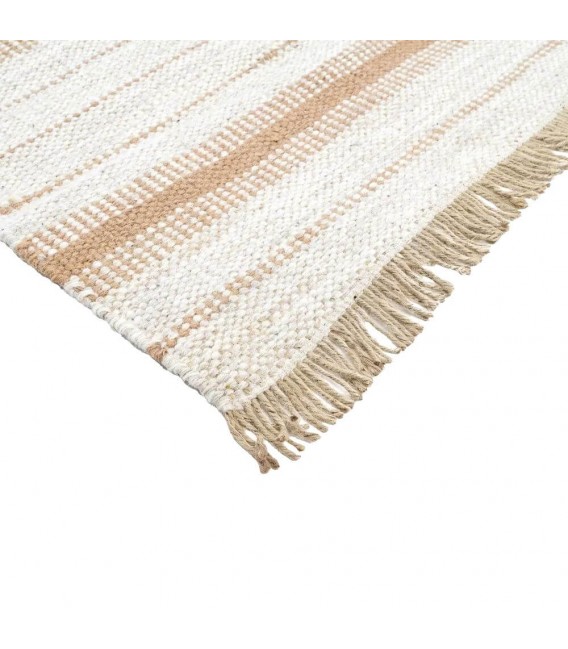 Alfombra boho de lana, algodón y yute con rayas naturales claras 1