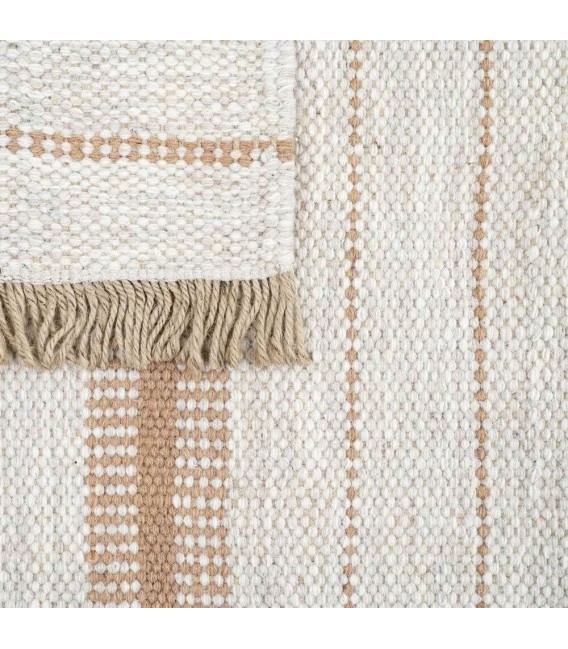 Alfombra boho de lana, algodón y yute con rayas naturales claras 3