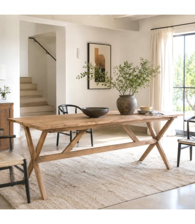 Mesa de comedor de madera maciza de mindi estilo boho natural Mdmhogar