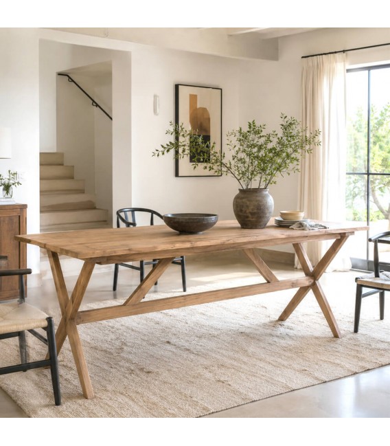 Mesa de comedor de madera maciza de mindi estilo boho natural Mdmhogar