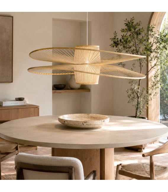 Lámpara de techo artesanal de ratán natural diseño orgánico Mdmhogar