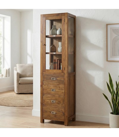 Vitrina pequeña de madera maciza con 4 cajones estilo colonial Mdmhogar