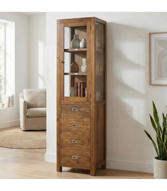 Vitrina pequeña de madera maciza con 4 cajones estilo colonial Mdmhogar