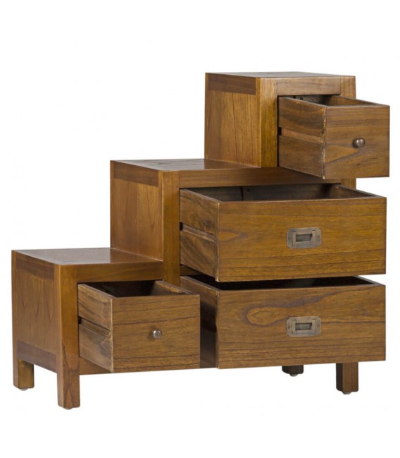 Mesita auxiliar escalonada en madera maciza de mindi color teca 1