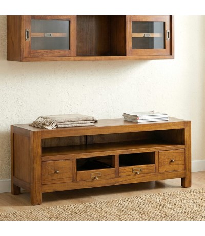 Mueble TV de madera maciza con 4 cajones estilo colonial teca Mdmhogar