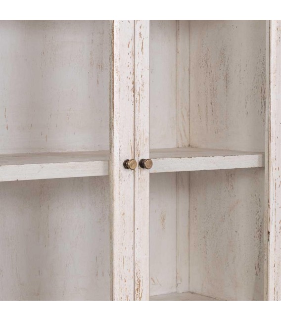 Vitrina boho de madera de mango blanco rozado con 2 puertas 4