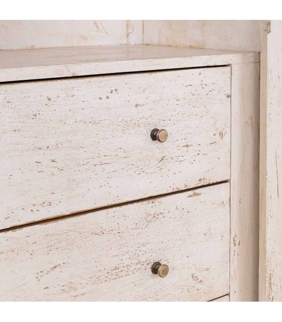 Vitrina boho de madera de mango blanco rozado con 2 puertas 5