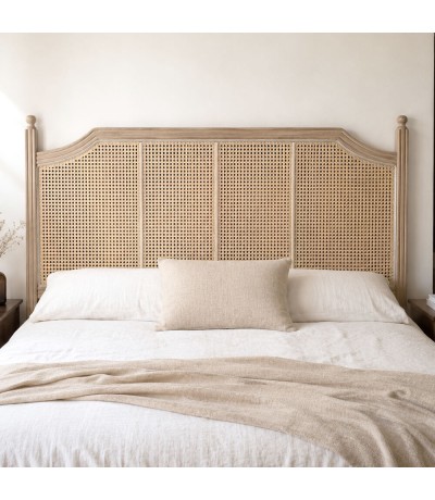 Cabecero para cama de matrimonio 150 madera maciza y ratán natural. Mdmhogar