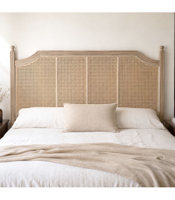 Cabecero para cama de matrimonio 150 madera maciza y ratán natural. Mdmhogar