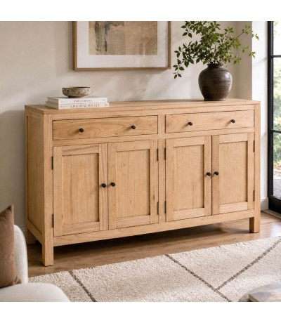 Aparador pequeño madera de mindi natural para salón de estilo boho. Mdmhogar