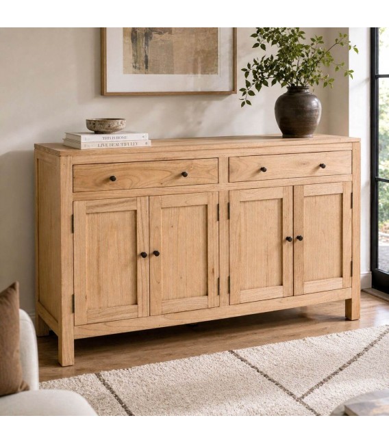 Aparador pequeño madera de mindi natural para salón de estilo boho. Mdmhogar