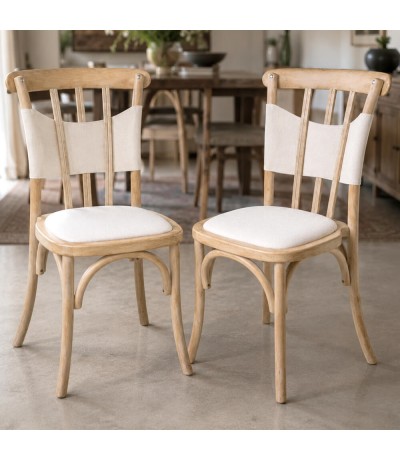 Set de 2 sillas para comedor en madera maciza y lino crudo. Mdmhogar