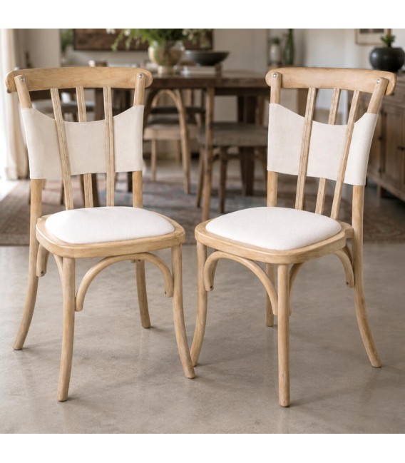 Set de 2 sillas para comedor en madera maciza y lino crudo. Mdmhogar