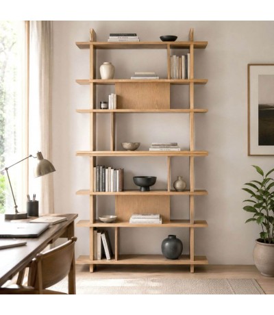 Estantería de madera maciza de caucho con acabado natural. Mdmhogar