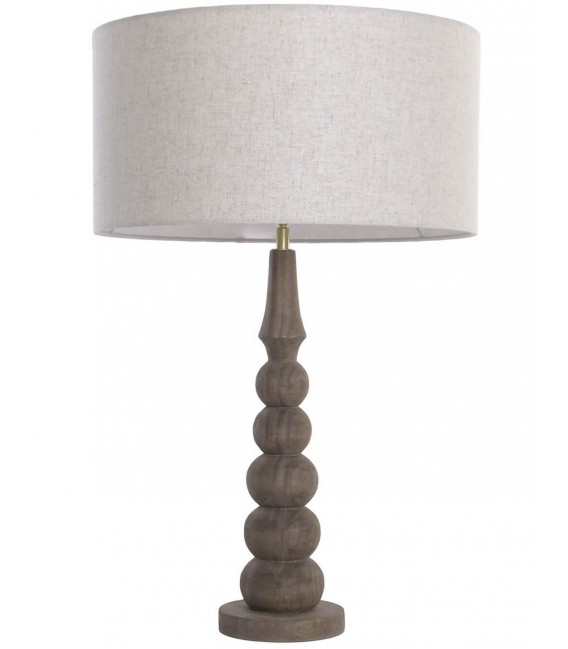 Lámpara de sobremesa XL de madera de mango y pantalla de lino.