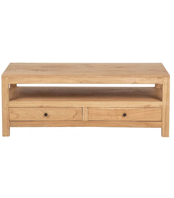 Mesa de centro rectangular madera maciza de mindi natural 2 cajones 1