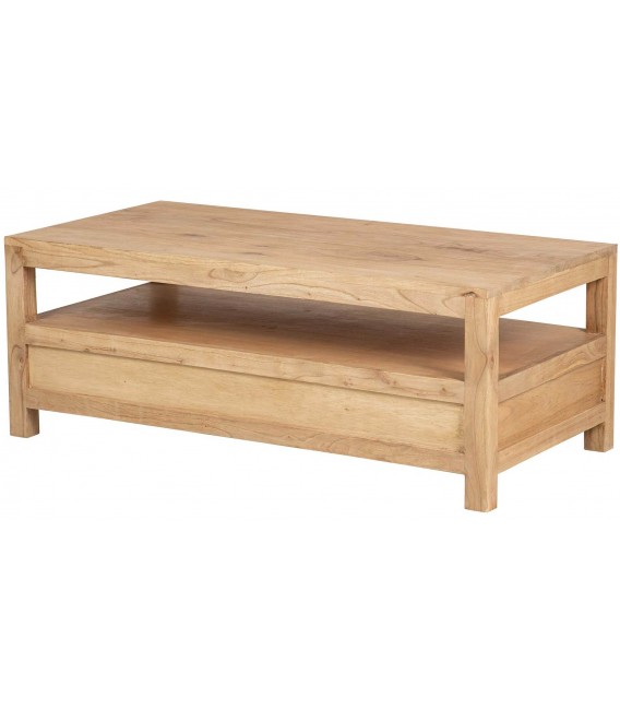 Mesa de centro rectangular madera maciza de mindi natural 2 cajones 4