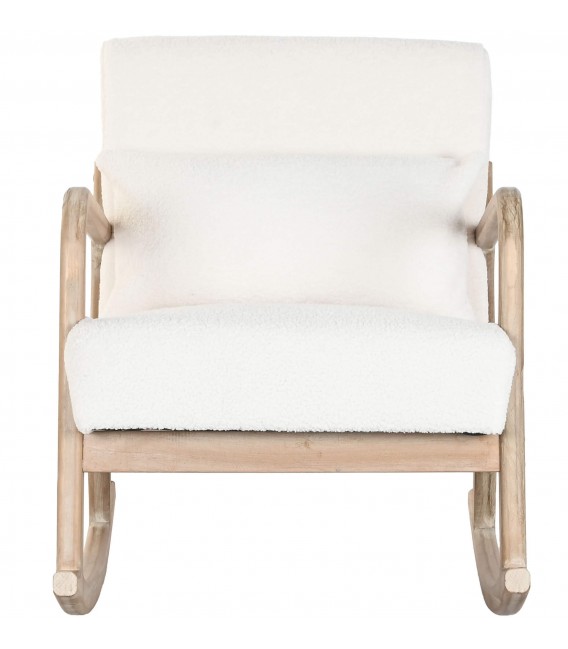 Sillón de lactancia mecedora en madera natural y bouclé blanco. 1