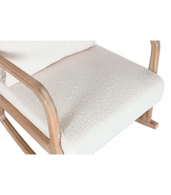 Sillón de lactancia mecedora en madera natural y bouclé blanco. 3