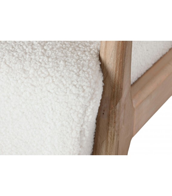 Sillón de lactancia mecedora en madera natural y bouclé blanco. 4
