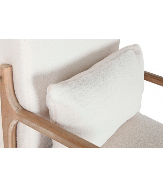 Sillón de lactancia mecedora en madera natural y bouclé blanco. 2