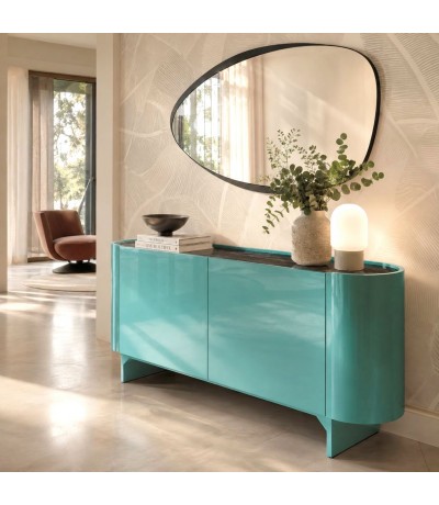 Aparador verde de 2 puertas con tapa de mármol negro elegante. Mdmhogar