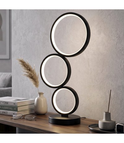 Lámpara de sobremesa LED negra tres aros luminosos y diseño moderno. Mdmhogar