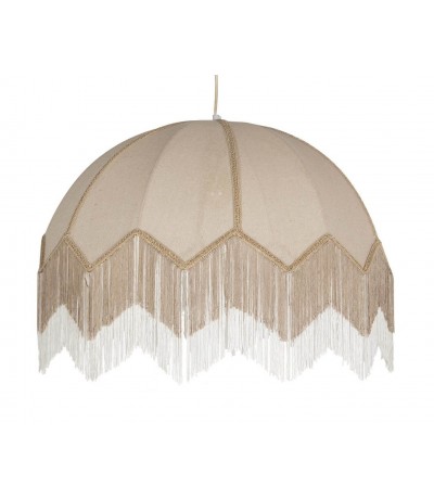 Lámpara de techo grande lino beige con pasamanería, flecos bicolor.
