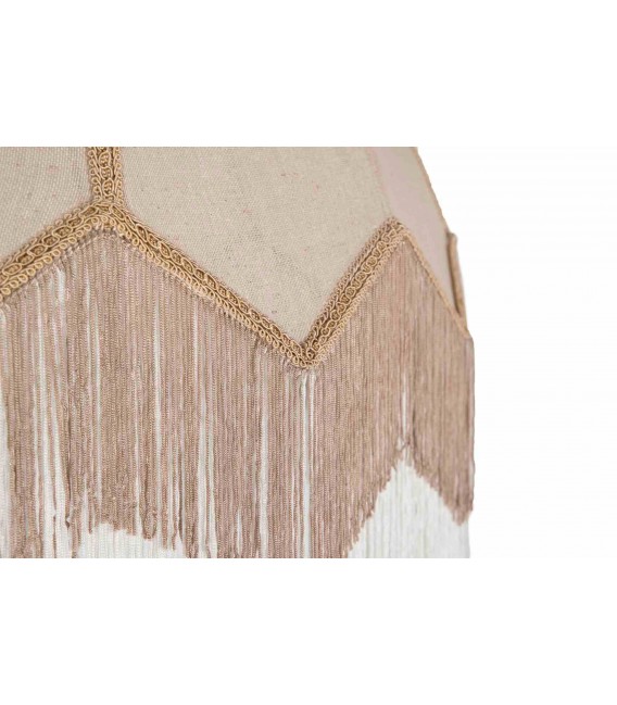 Lámpara de techo grande lino beige con pasamanería, flecos bicolor. 1