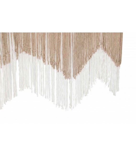 Lámpara de techo grande lino beige con pasamanería, flecos bicolor. 2
