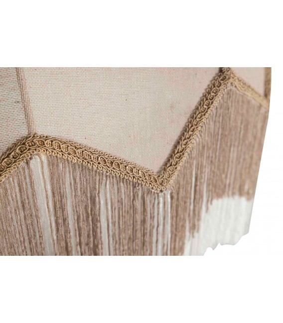 Lámpara de techo grande lino beige con pasamanería, flecos bicolor. 3