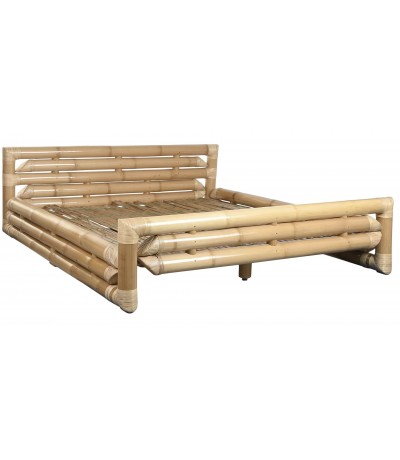 Cama XL de bambú natural para colchón de 180 x 200 de estilo oriental.