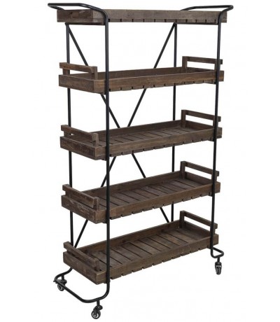 Estantería con ruedas madera color nogal y metal negro con 5 estantes.