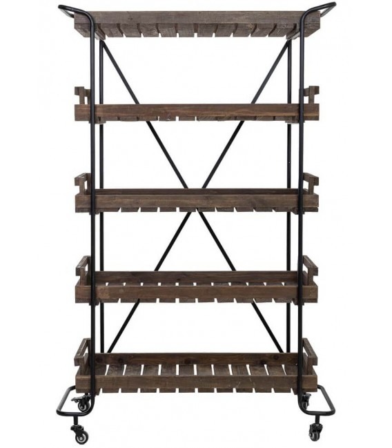 Estantería con ruedas madera color nogal y metal negro con 5 estantes. 1