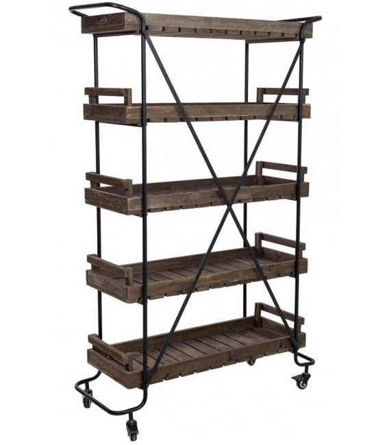 Estantería con ruedas madera color nogal y metal negro con 5 estantes. 2
