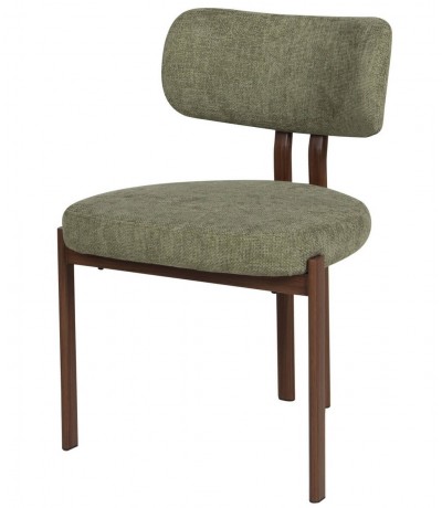 Set de 2 sillas de comedor en chenilla verde y metal imitación nogal.