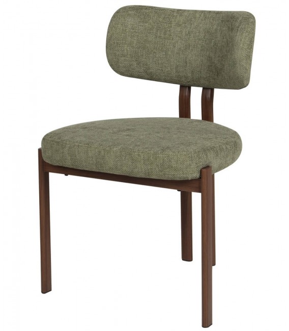 Set de 2 sillas de comedor en chenilla verde y metal imitación nogal.
